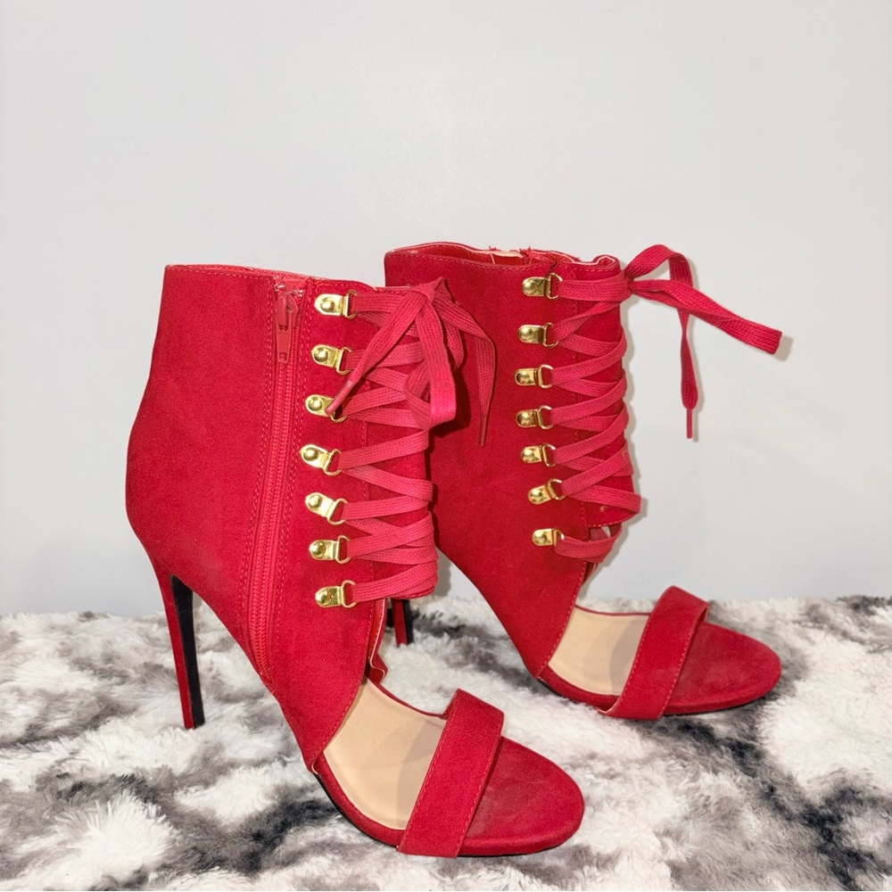 Elegant Red Lace-Up Heels